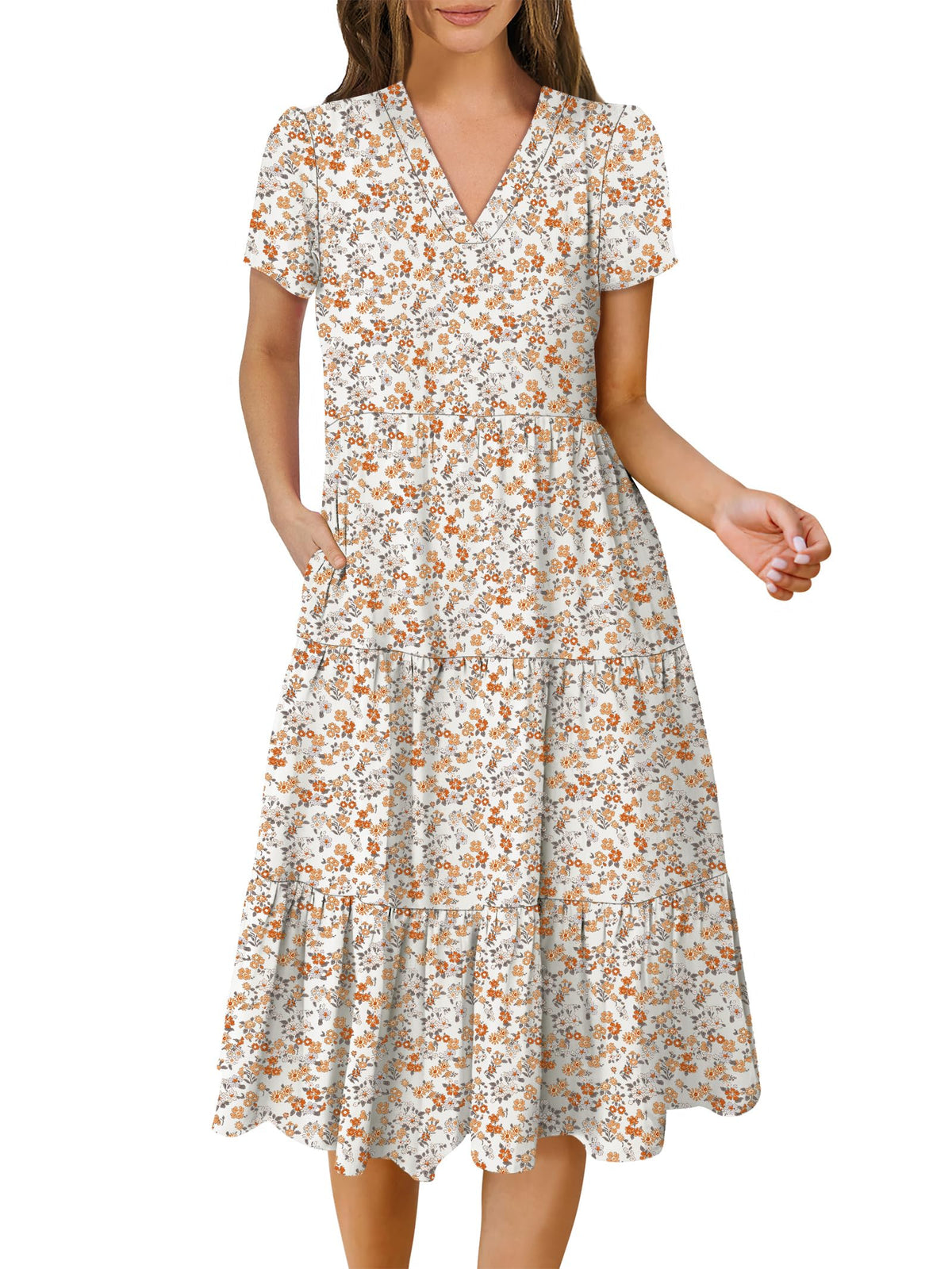 ANRABESS Womens Summer Casual Dresses Short Sleeve Boho Midi Dress