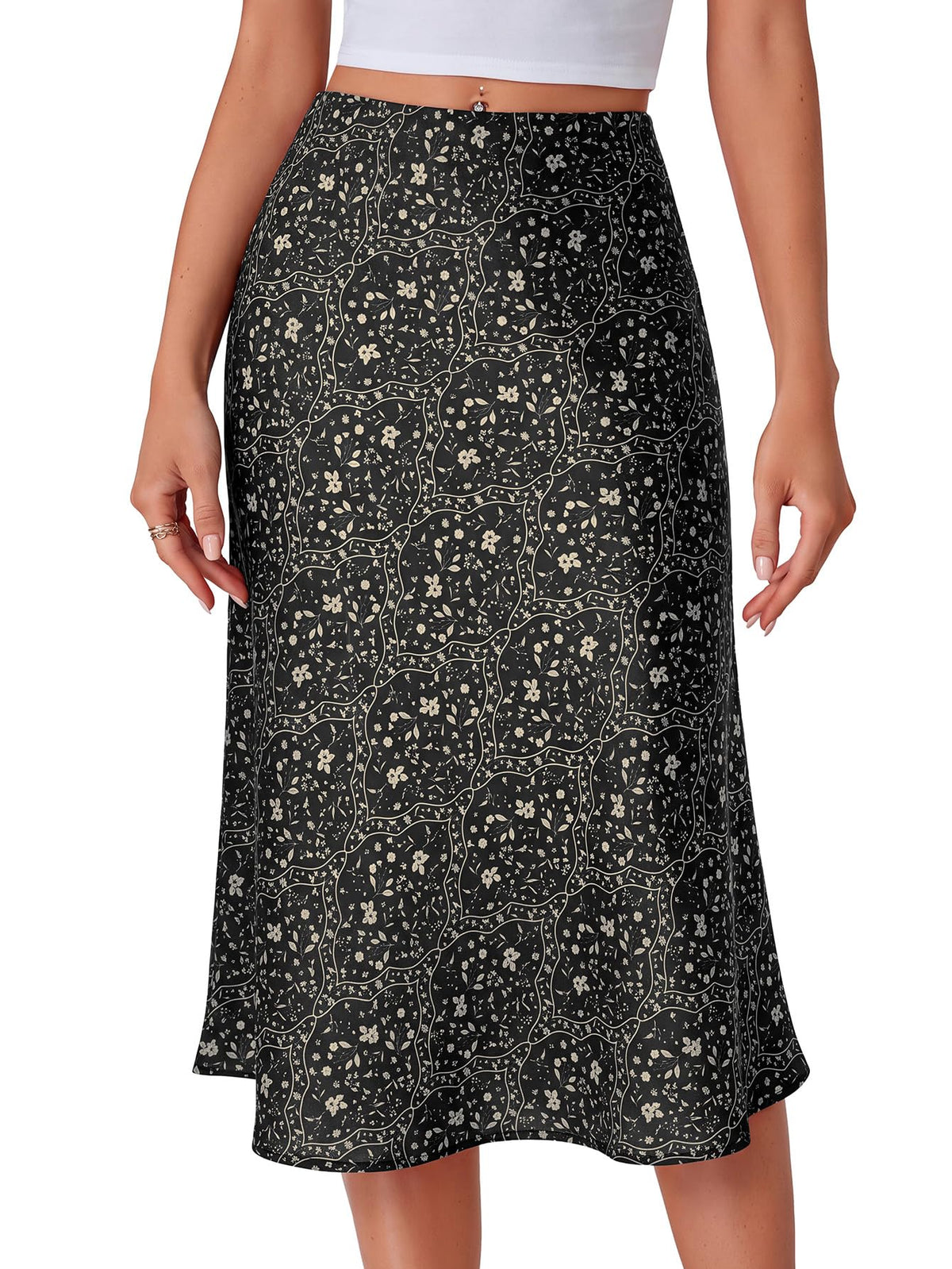 LYANER Women's Satin Silky Midi Skirt