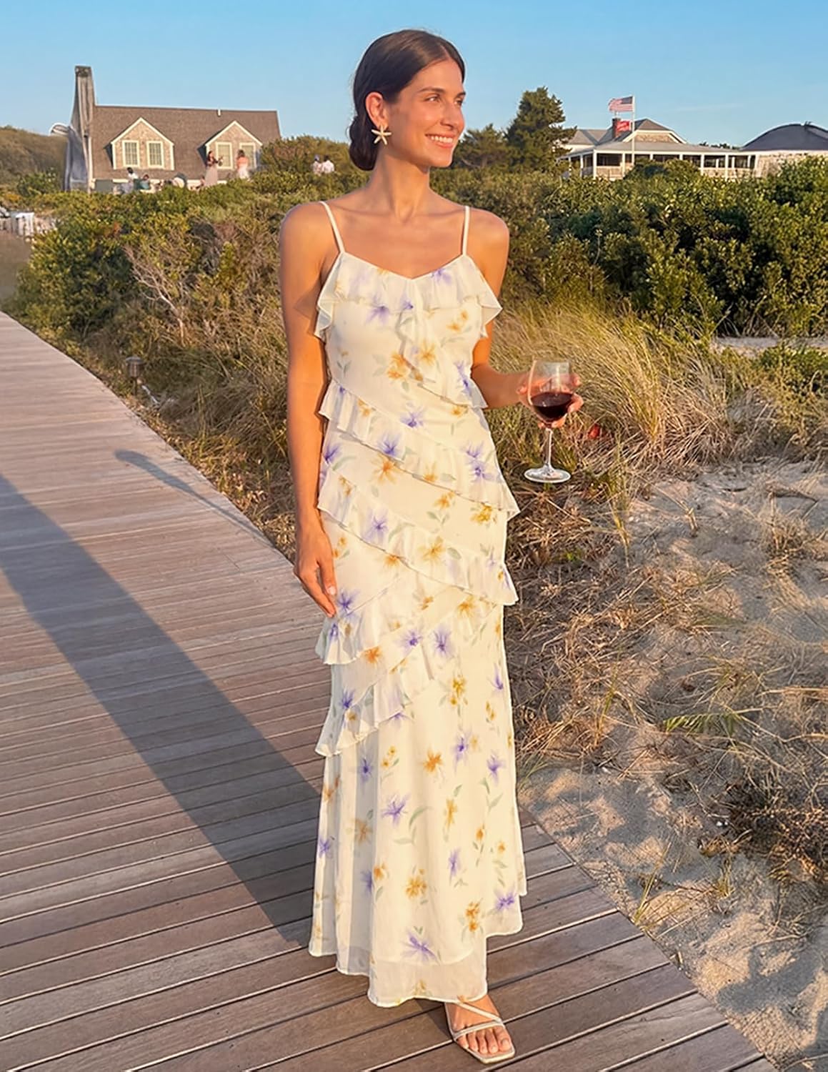 MEROKEETY Summer Floral Wedding Guest Maxi Dress Women 2026 Formal Cocktail