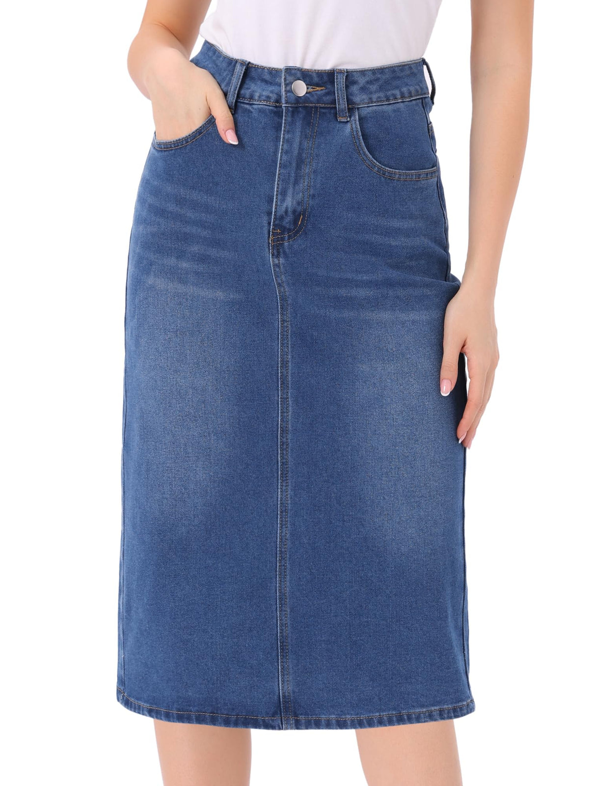 Allegra K Denim Pencil Skirts for Women High Waist Midi Casual Jean Skirt