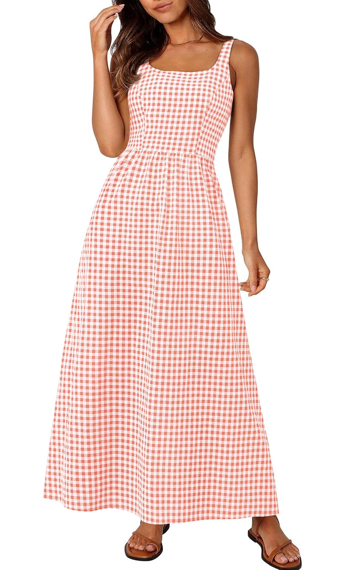 PRETTYGARDEN Women's Summer Gingham Maxi Long Dress
