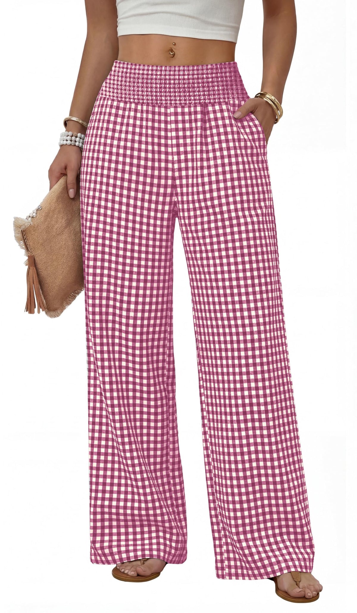 Sampeel Wide Leg Pants Woman High Waist Trousers with Pockets Casual Lounge