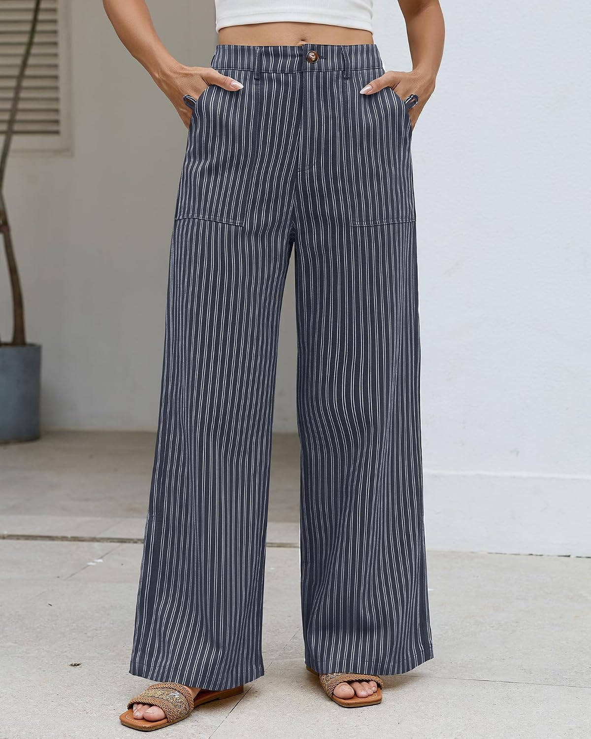 Bsubseach Womens Cotton Linen Pants Wide Leg Work Casual Pants