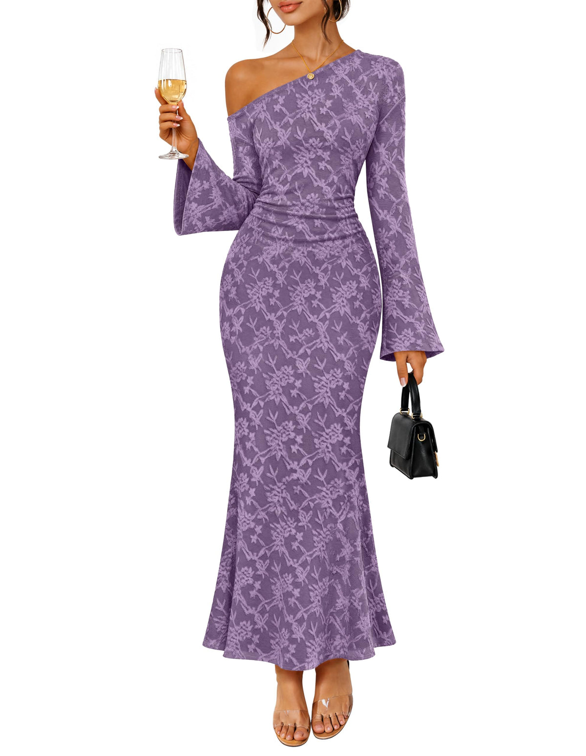 MEROKEETY Women's Lace Off The Shoulder Fall Wedding Guest Cocktail Dress