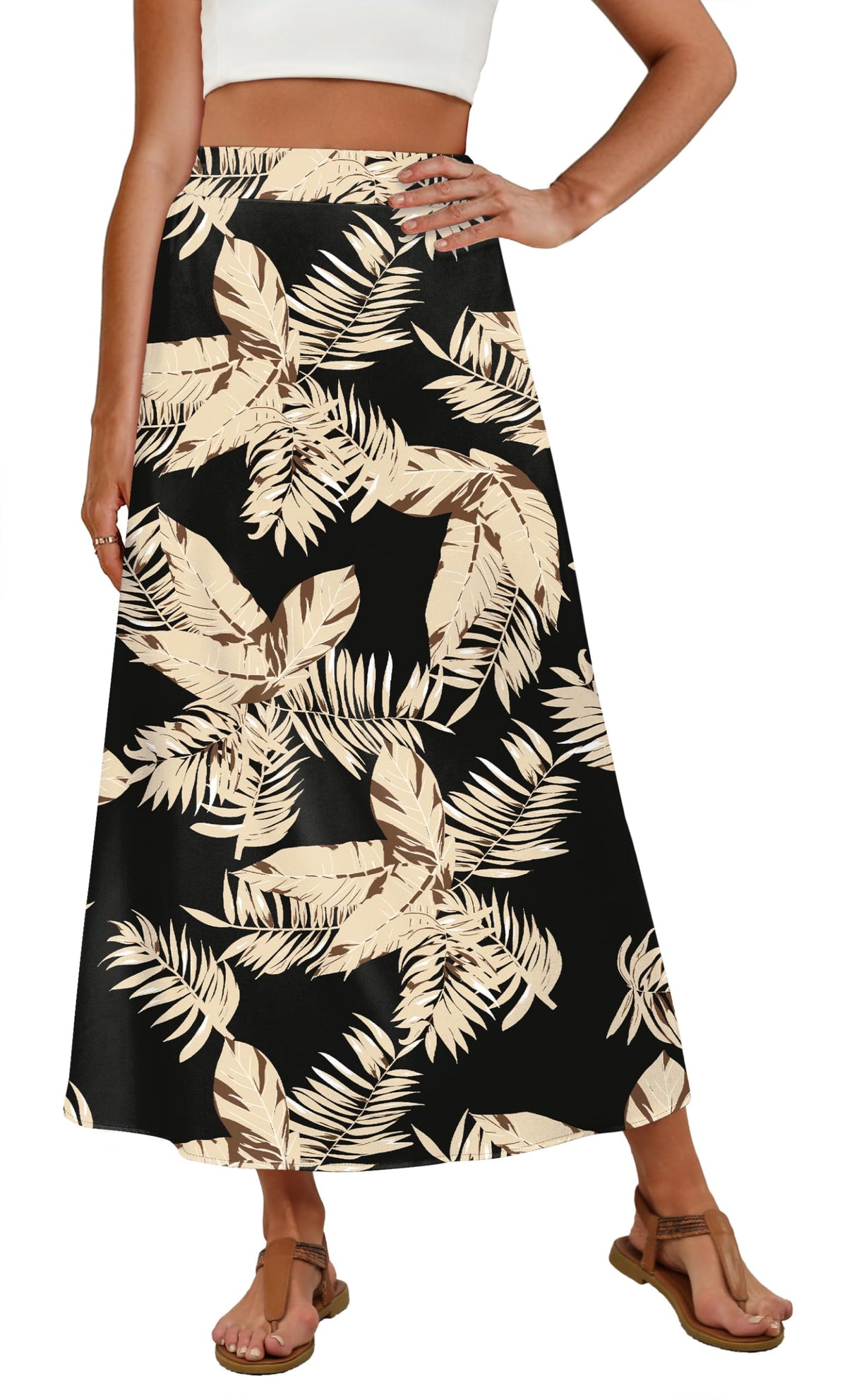 OFEEFAN Womens Maxi Long Skirts with Pockets Stretchy Spring Summer Boho Casual Flowy Trendy