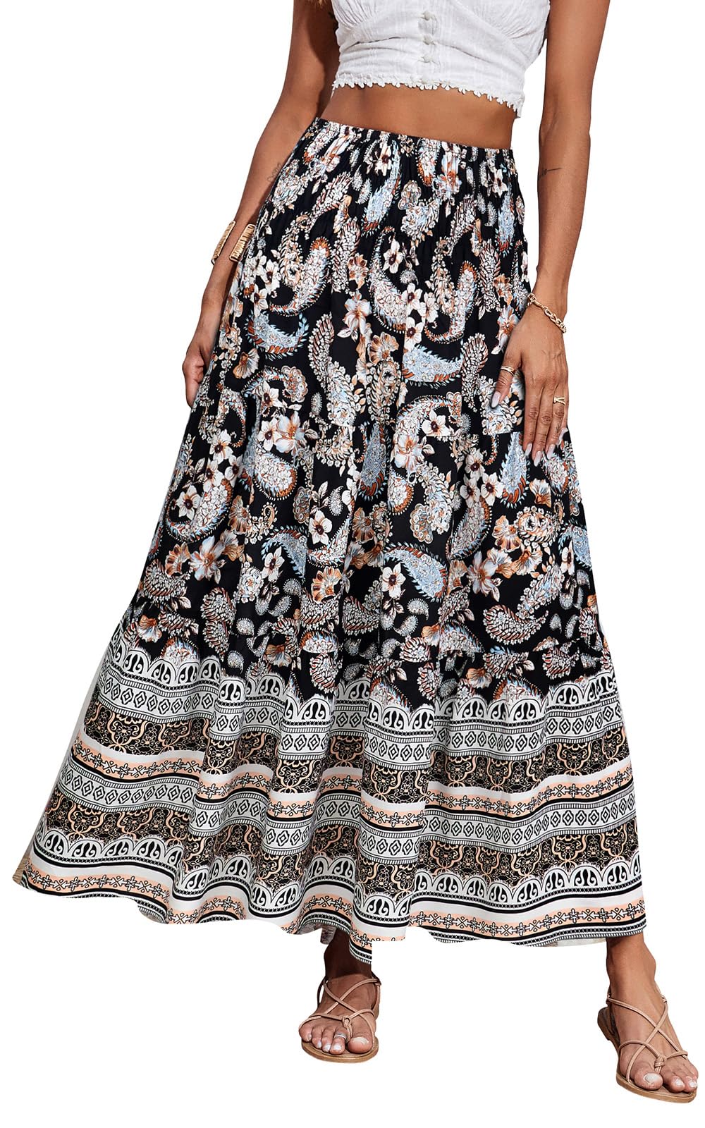 CFLONGE Summer Maxi Skirts for Women 2026 Trendy Floral A Line Boho Skirt