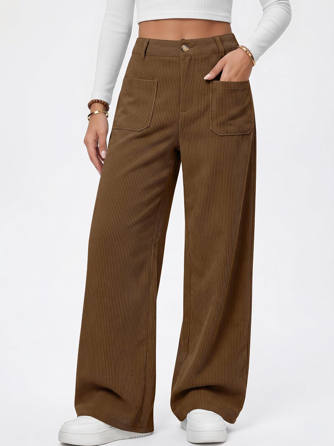 ANRABESS Womens High Waisted Wide Leg Corduroy Casual Pants