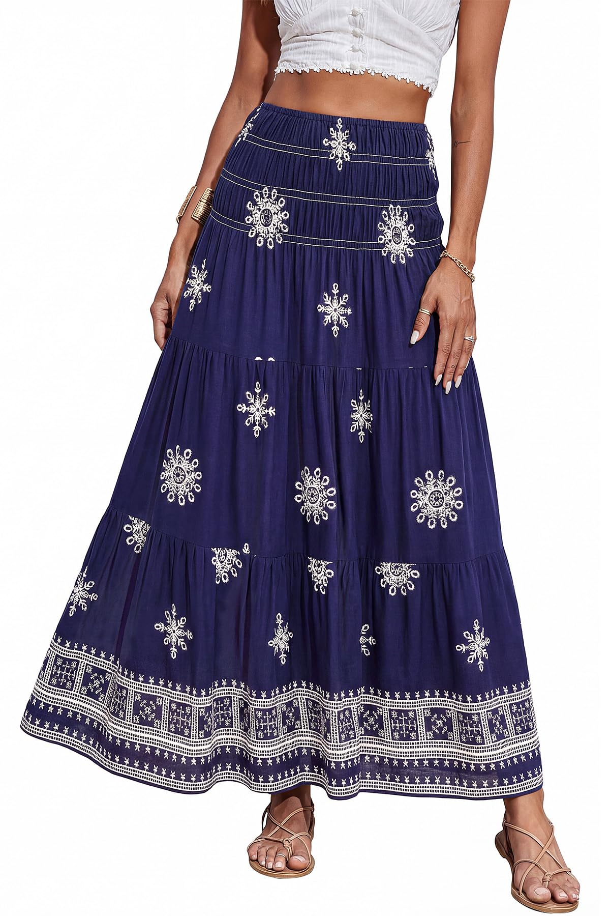CFLONGE Summer Maxi Skirts for Women 2026 Trendy Floral A Line Boho Skirt