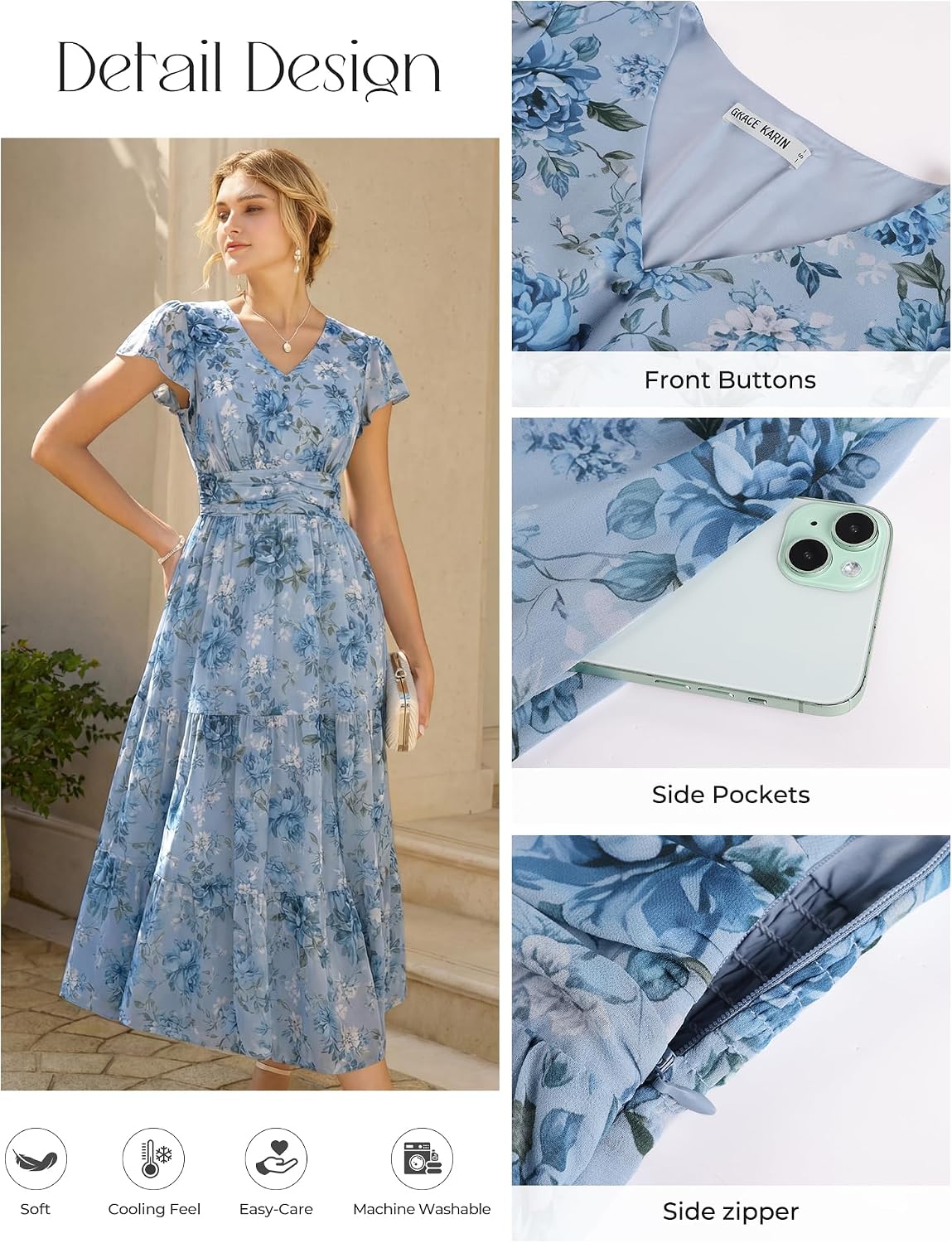 GRACE KARIN Women Summer Dress,Maxi Floral Wedding Guest Dresses