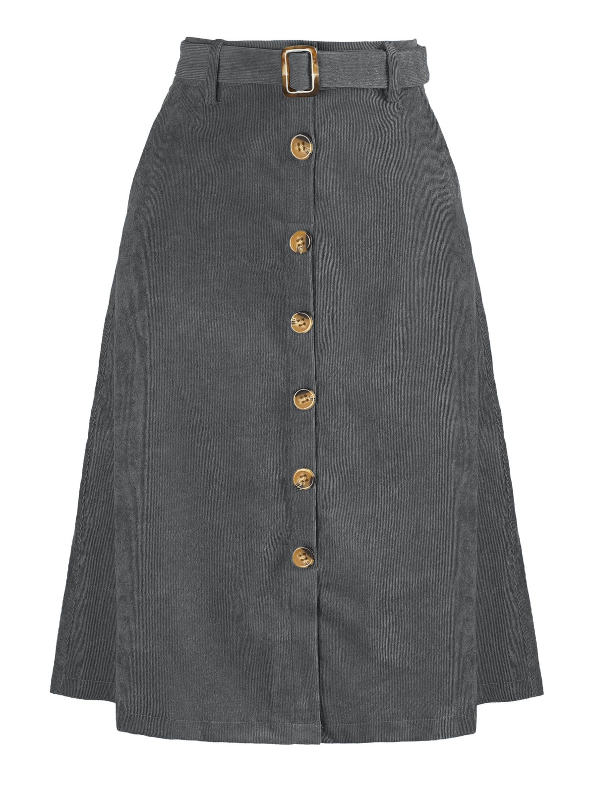 Allegra K Women's Button Front High Waist A-Line Belted Corduroy Midi Skirt