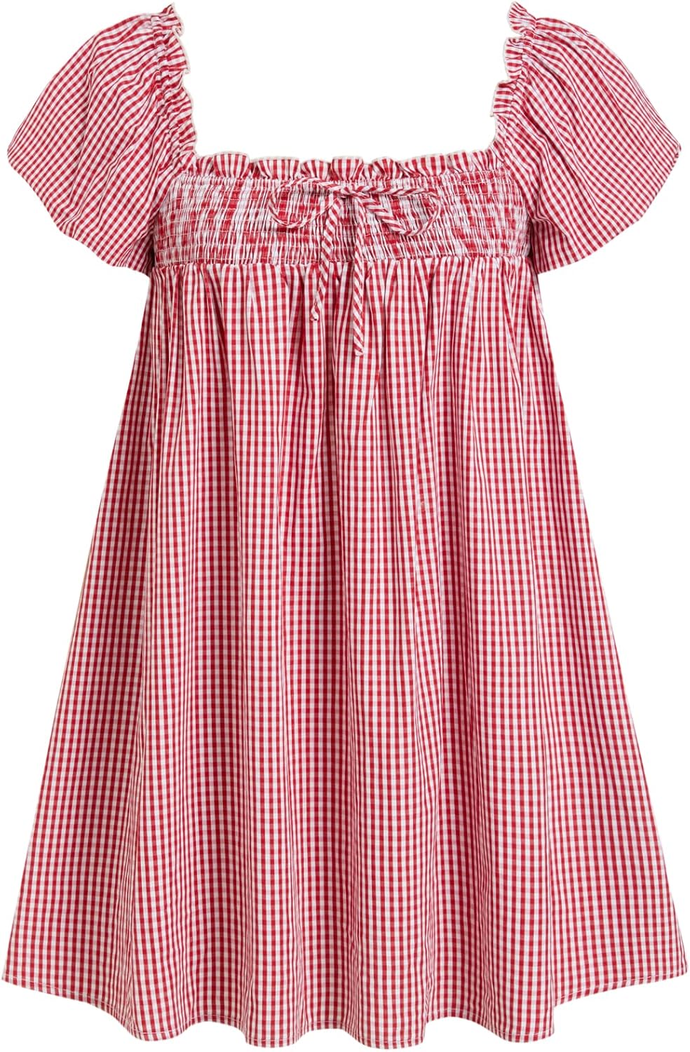 CIDER Womens Cotton Blend Gingham Shirred High Rise Mini Dress