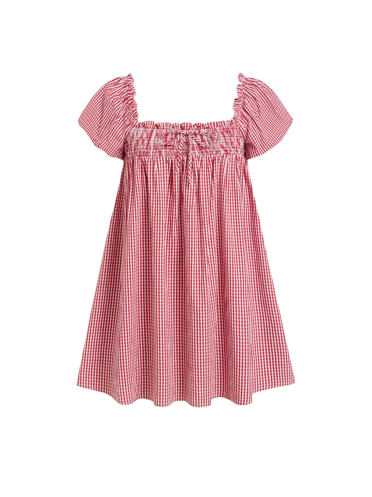 CIDER Womens Cotton Blend Gingham Shirred High Rise Mini Dress