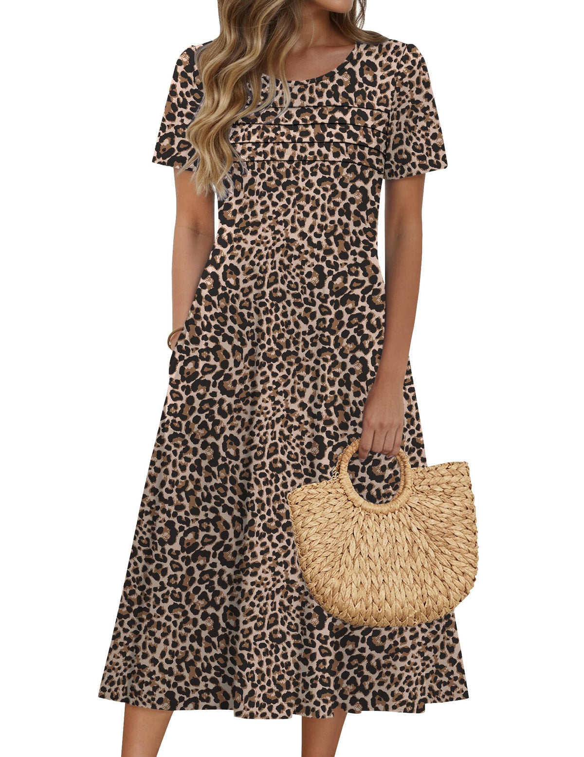 Zeagoo Womens Casual Dresses for Summer Short Sleeve Flare Midi Dress Beach
