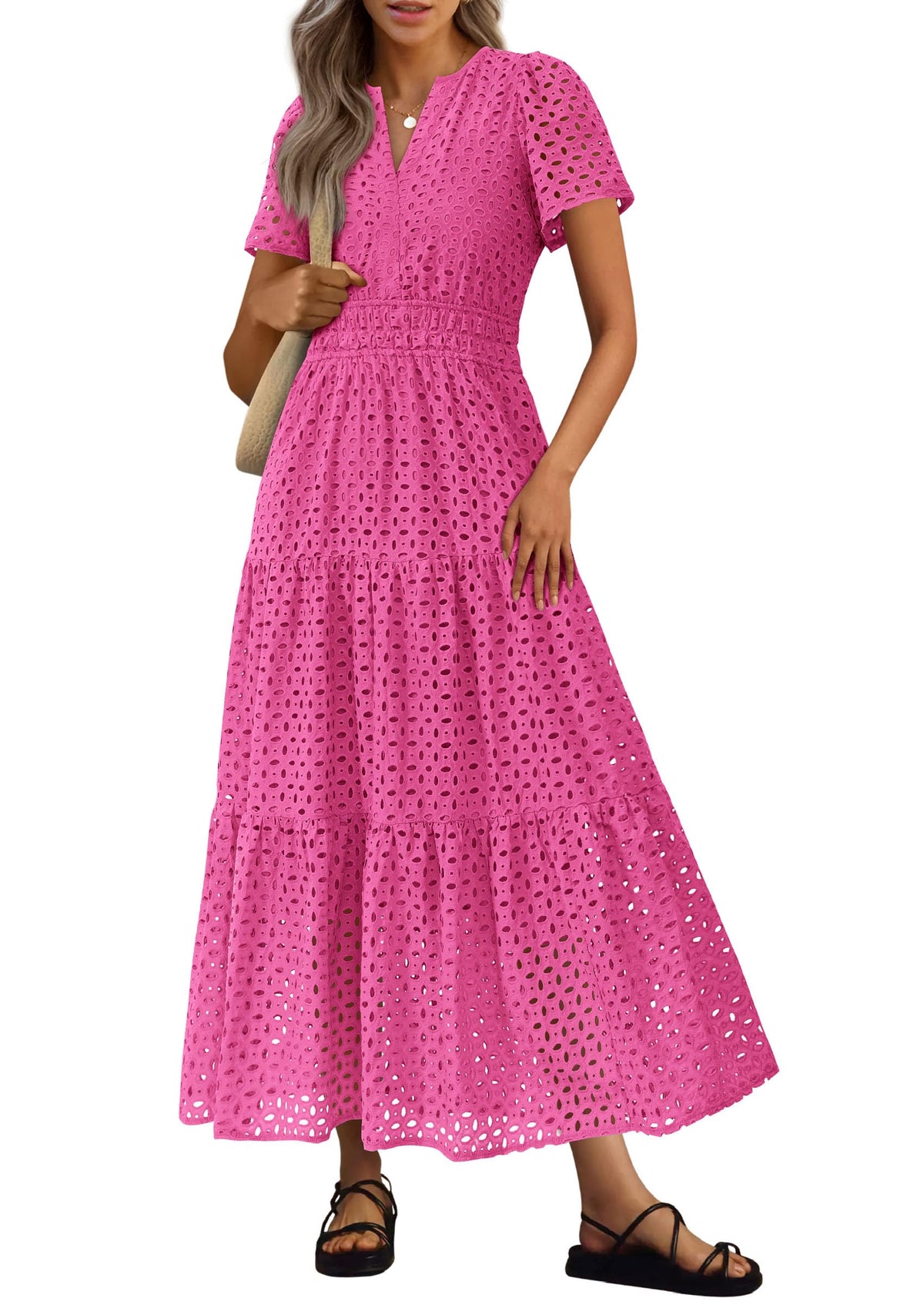 PRETTYGARDEN Women's Summer Hollow Out Eyelet Maxi Dress