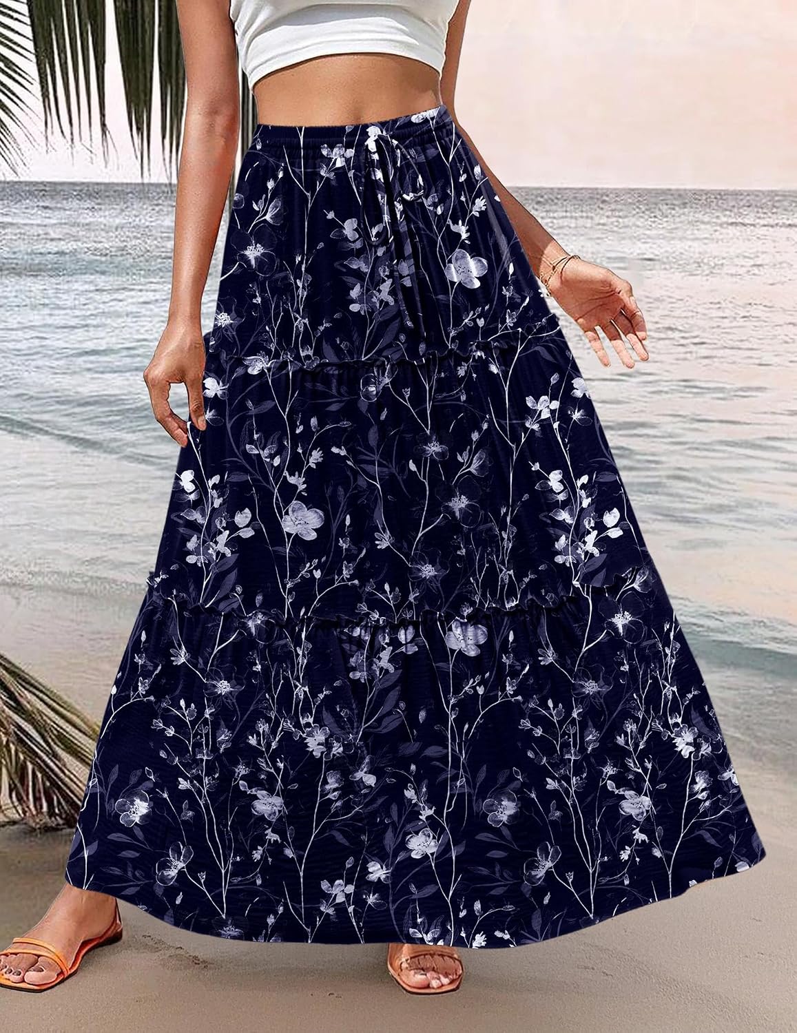 Zeagoo Womens Casual Maxi Skirts for Women 2026 High Waist Boho Skirts Floral Printed Long Flowy Skirt with Pockets