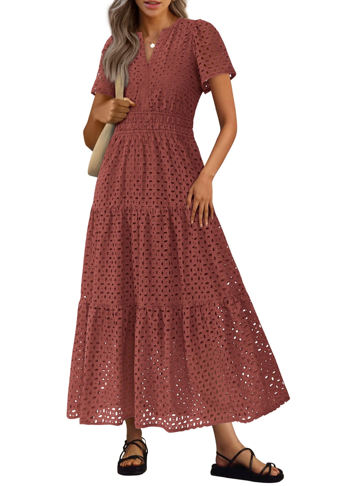 PRETTYGARDEN Women's Summer Hollow Out Eyelet Maxi Dress