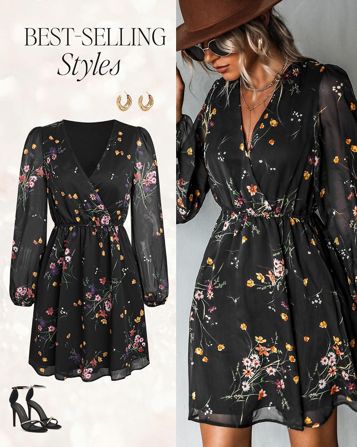 CUPSHE Womens Fall Floral Dress Boho Vacation Mini Wedding Guest Dresses