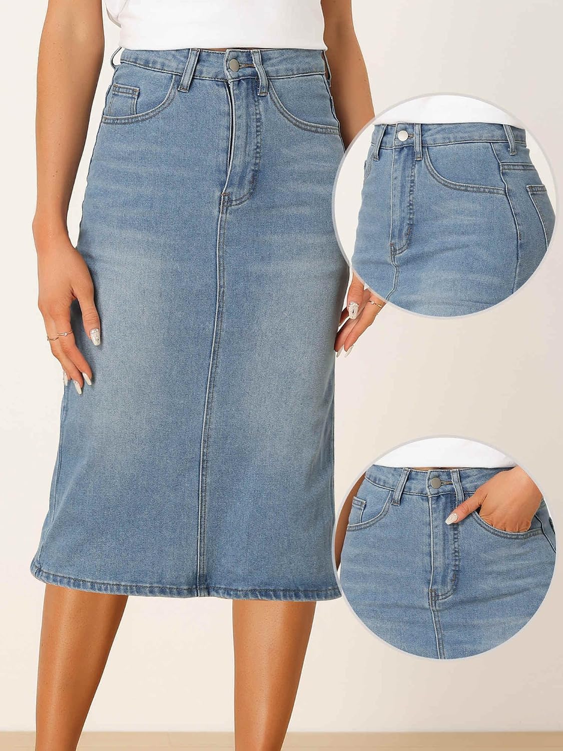 Allegra K Denim Pencil Skirts for Women High Waist Midi Casual Jean Skirt