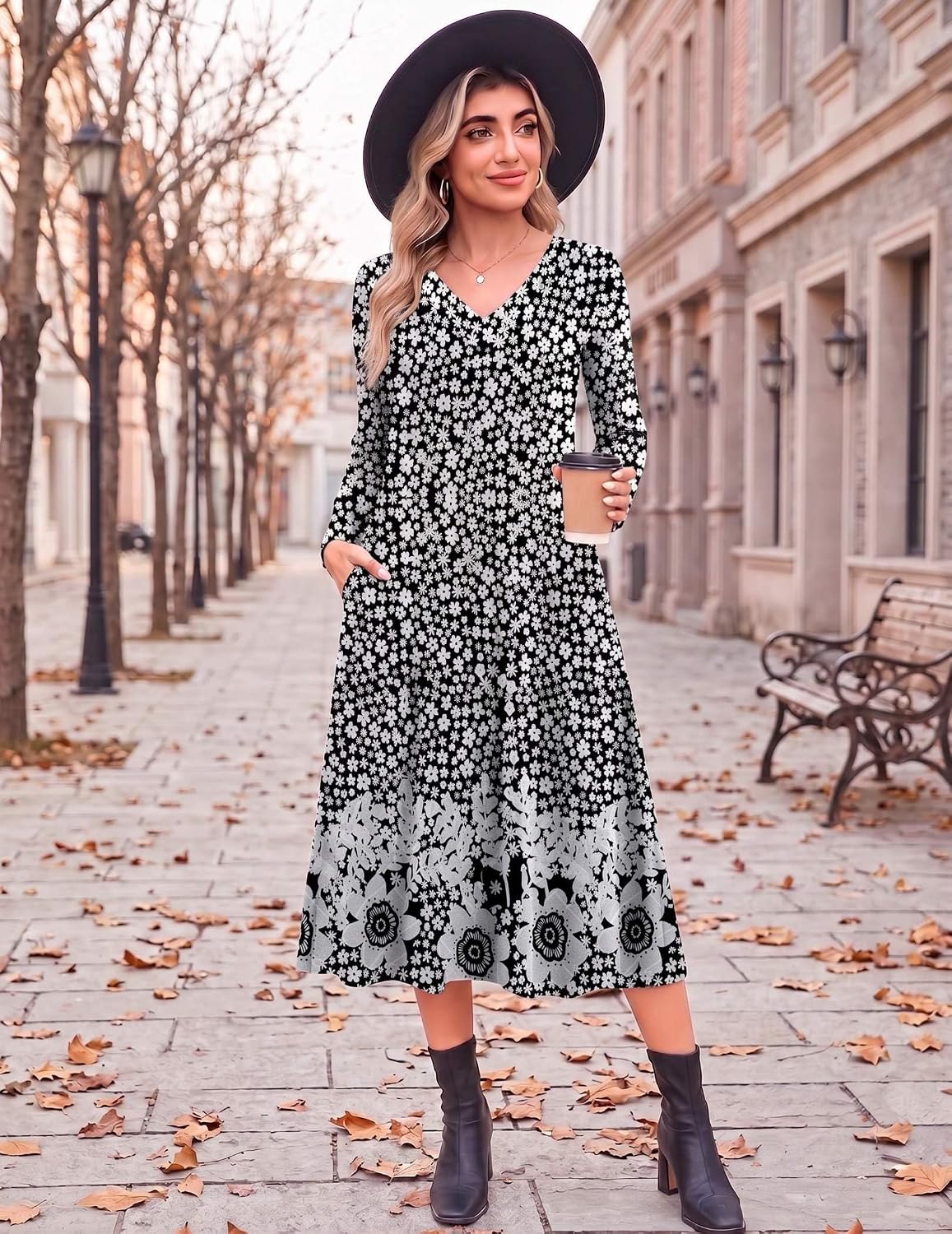 Zeagoo Dresses for Womens Long Sleeve Midi Dress Fall Casual A Line Dress