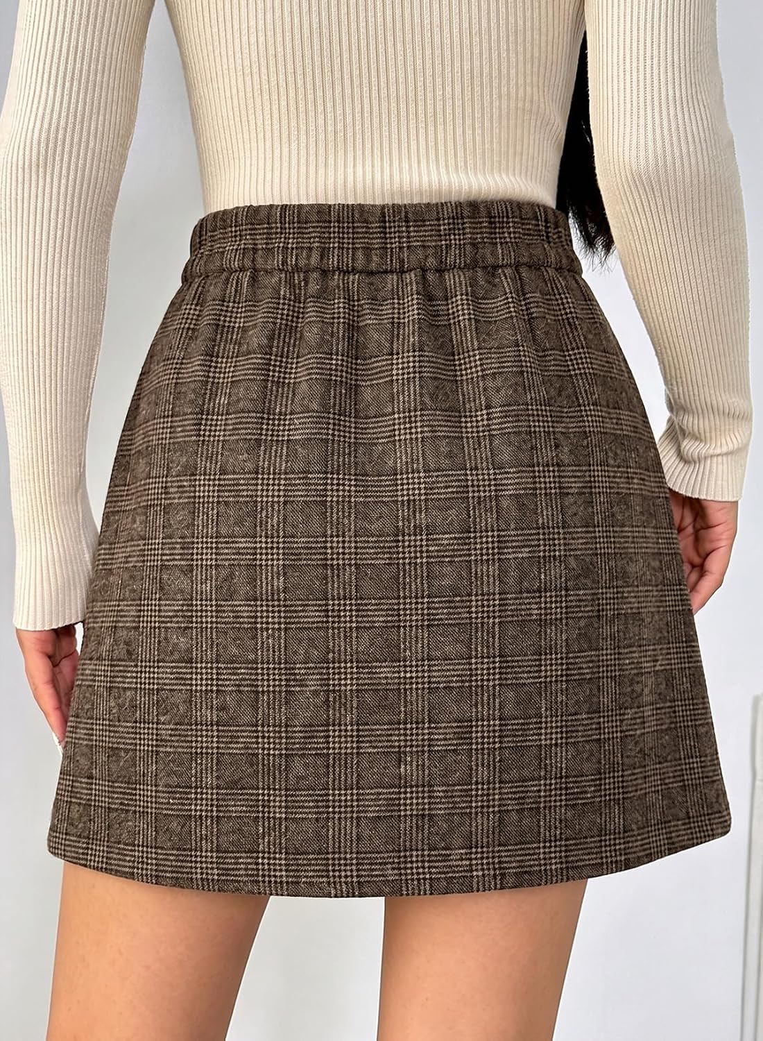 Pink Queen Plaid Skirts for Women with Pockets Button Decor Wrap Hem