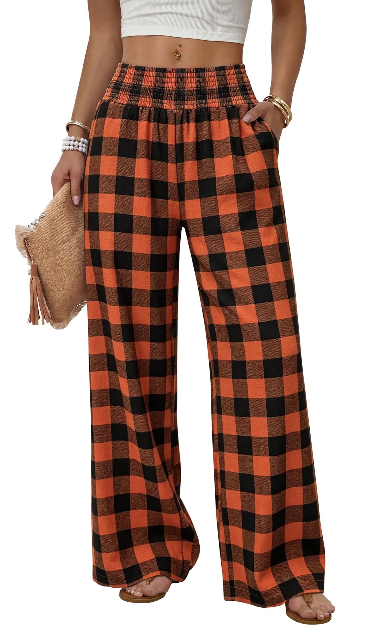 Sampeel Wide Leg Pants Woman High Waist Trousers with Pockets Casual Lounge
