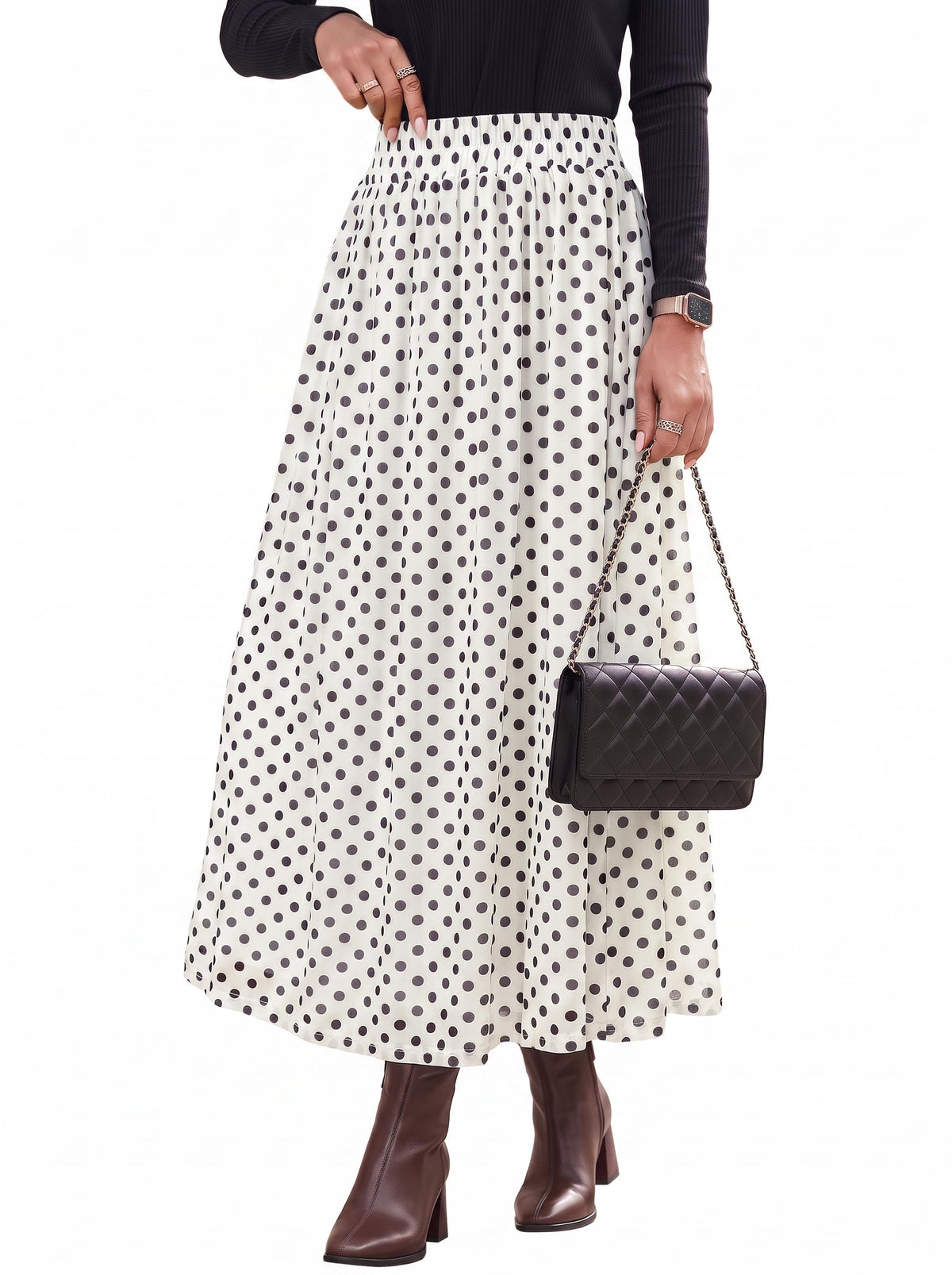 Dokotoo Fall Skirts for Women Elastic High Waist A-line Flowy Long Skirt