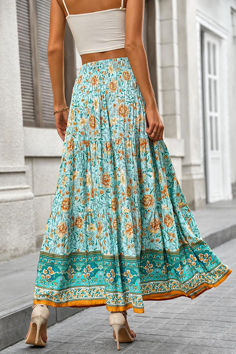 CFLONGE Summer Maxi Skirts for Women 2026 Trendy Floral A Line Boho Skirt