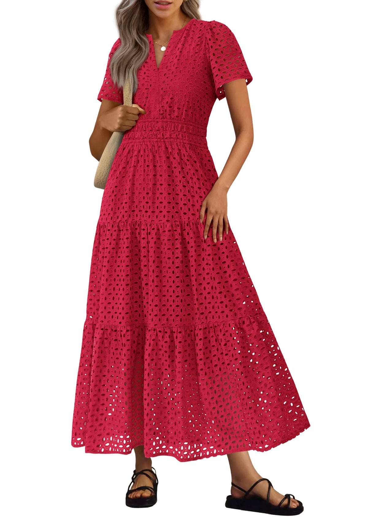 PRETTYGARDEN Women's Summer Hollow Out Eyelet Maxi Dress