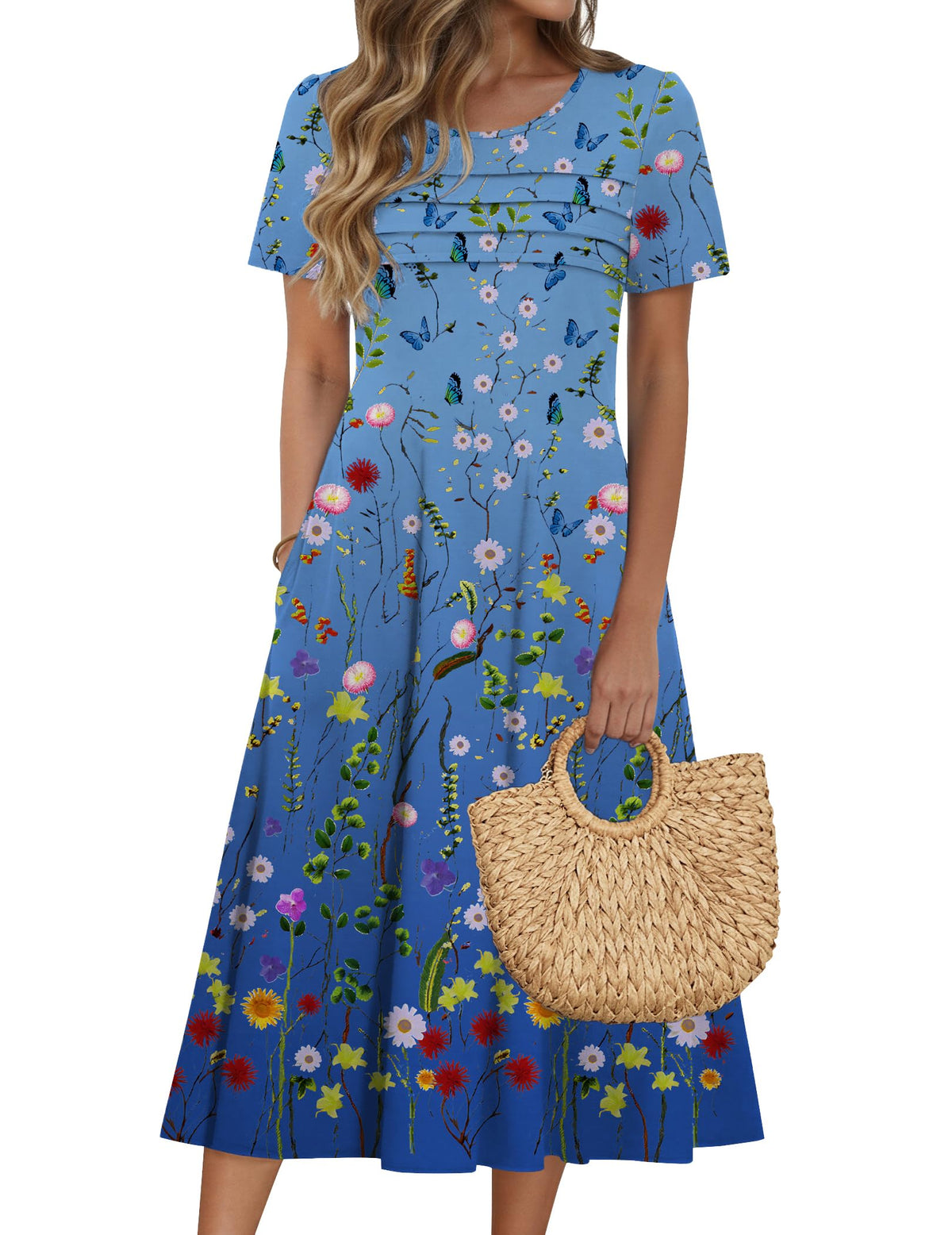 Zeagoo Womens Casual Dresses for Summer Short Sleeve Flare Midi Dress Beach
