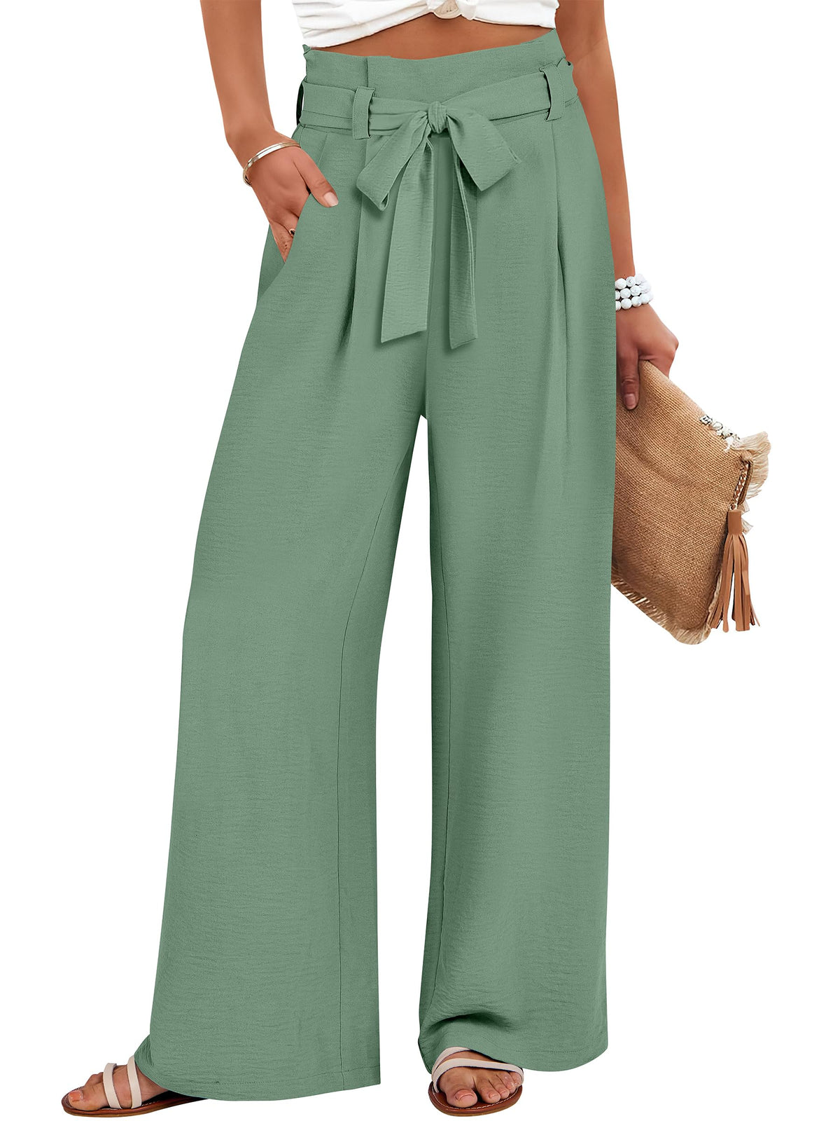 ANRABESS Womens Palazzo Wide Leg High Waisted Flowy Lounge Work Pants