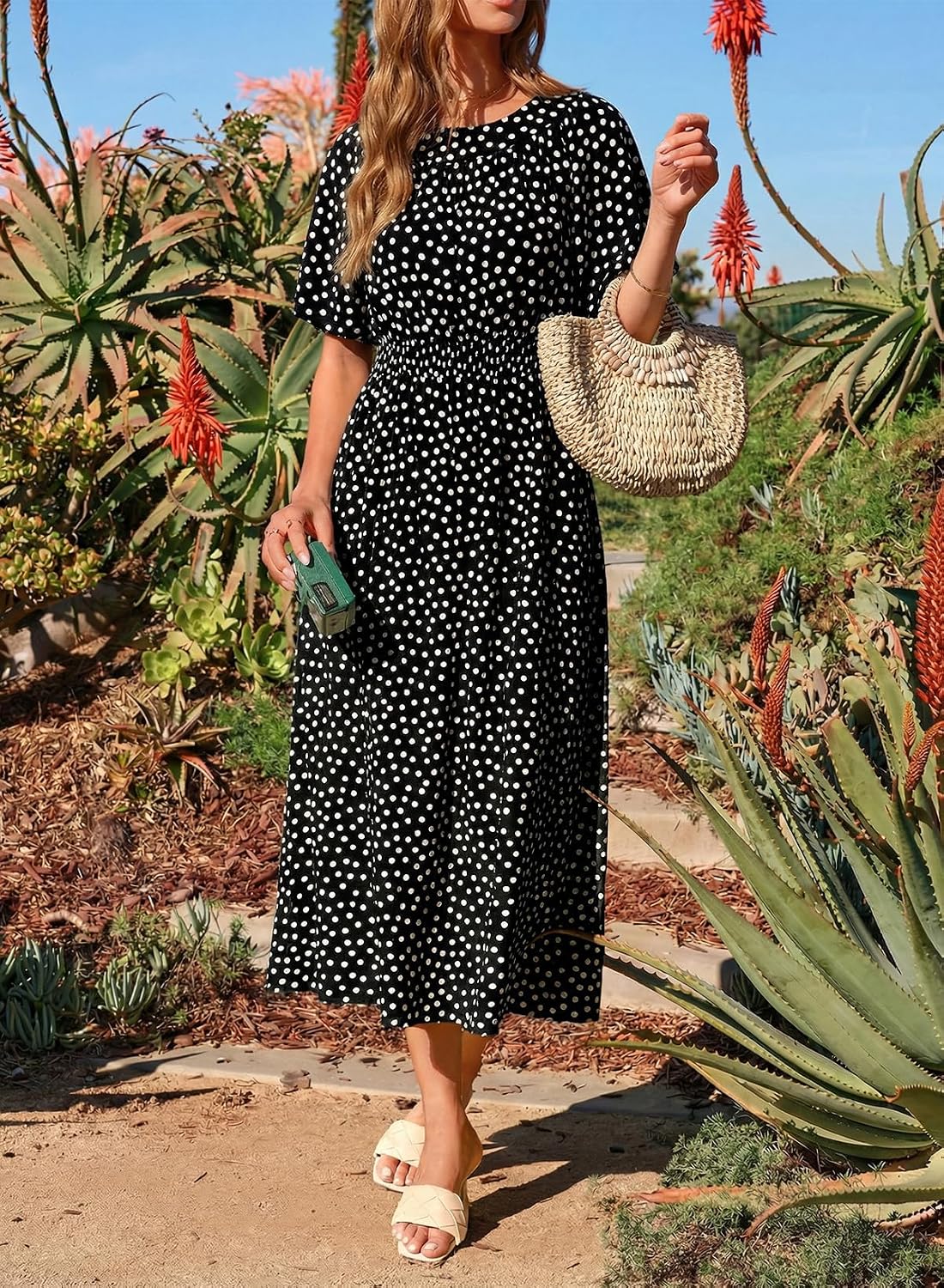 Dokotoo Summer Dresses for Women 2026 Vintage Elegant Midi Maxi Dresses Casual Short Sleeve A Line Flowy Dress
