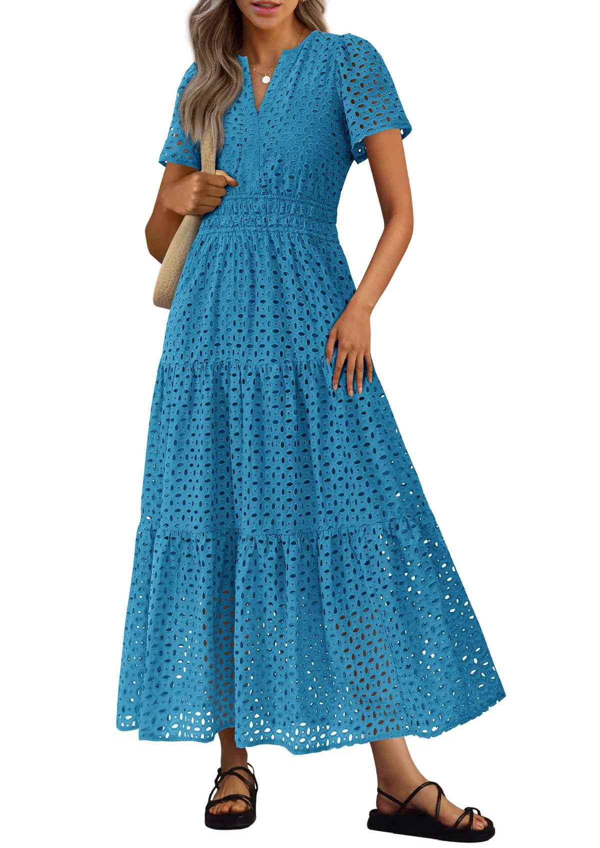 PRETTYGARDEN Women's Summer Hollow Out Eyelet Maxi Dress