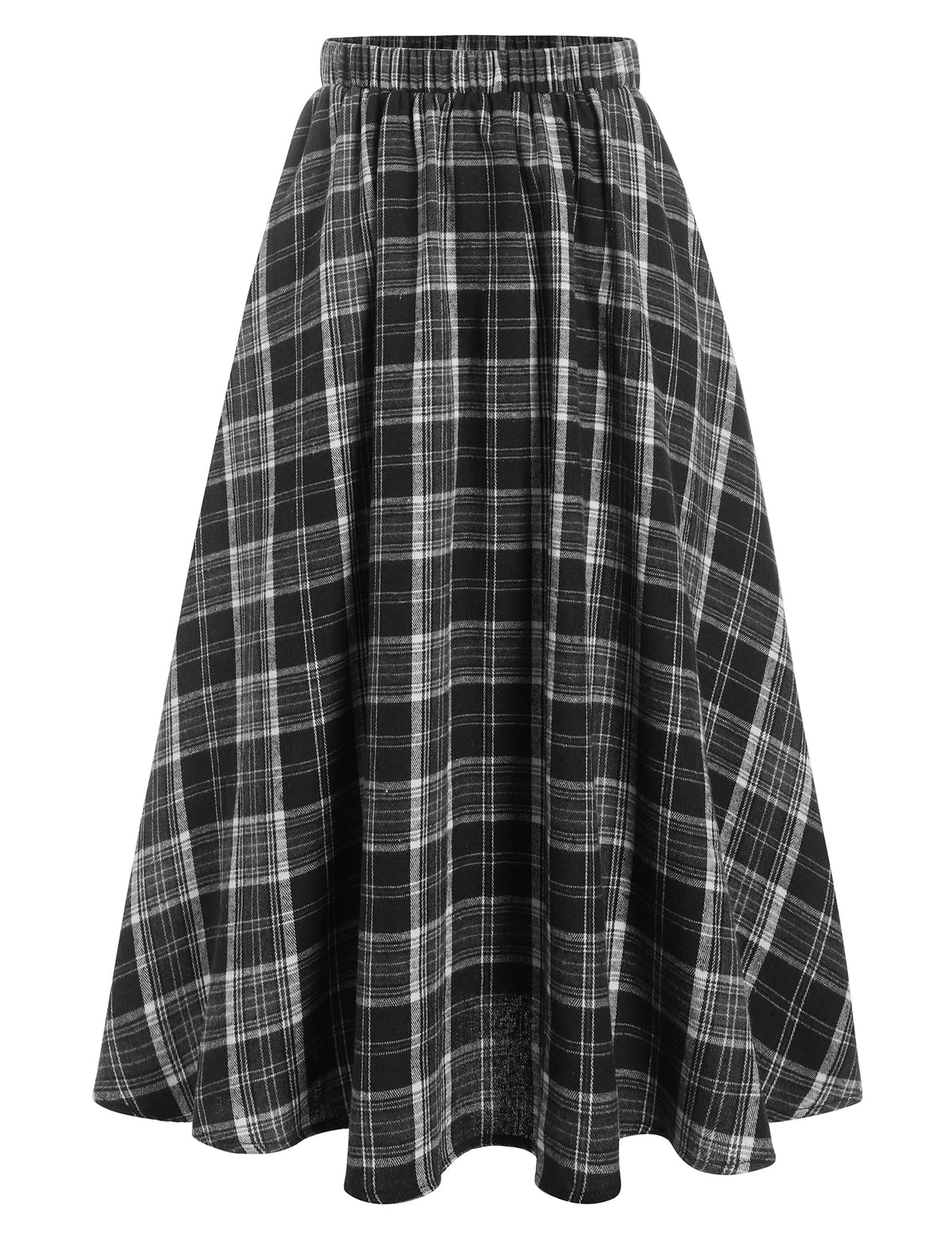 ZAFUL Womens Plaid Skirts Elastic Waist A-Line Pleated Midi Skirts