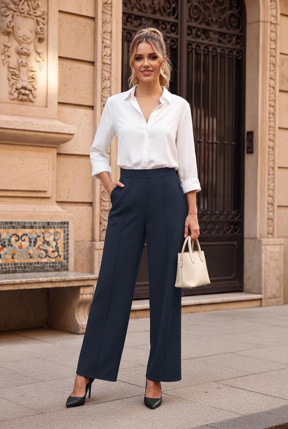 WIHOLL Wide Leg Dress Pants for Women Business Casual Outfits Work Slacks