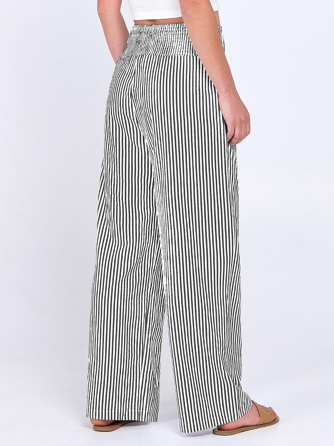ANRABESS Womens Striped Gingham Wide Leg Palazzo Pants with Pockets