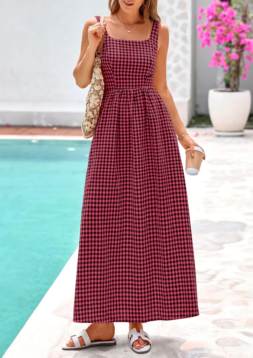 PRETTYGARDEN Women's Summer Gingham Maxi Long Dress