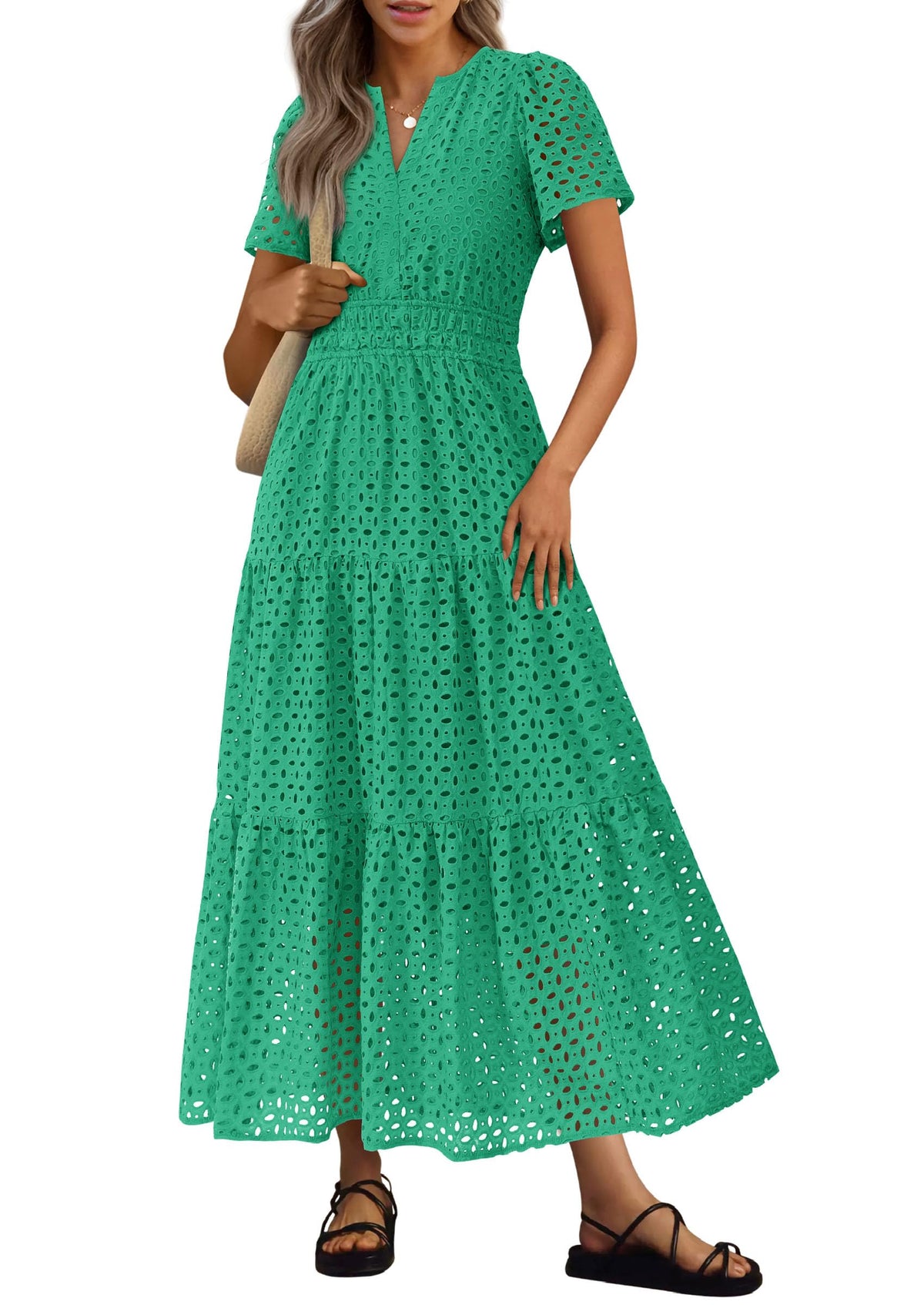 PRETTYGARDEN Women's Summer Hollow Out Eyelet Maxi Dress
