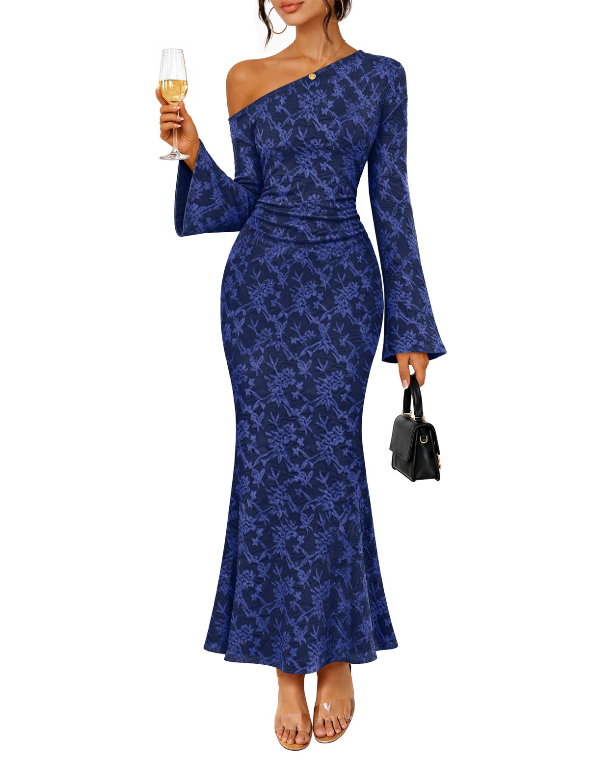 MEROKEETY Women's Lace Off The Shoulder Fall Wedding Guest Cocktail Dress