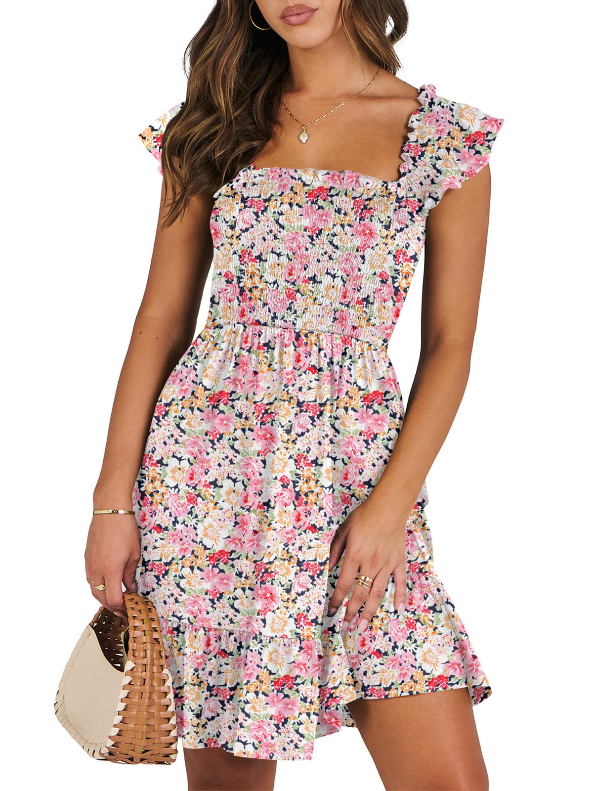 ANRABESS Womens Casual Summer Dress Boho Smocked Beach Cute Teen Sundress