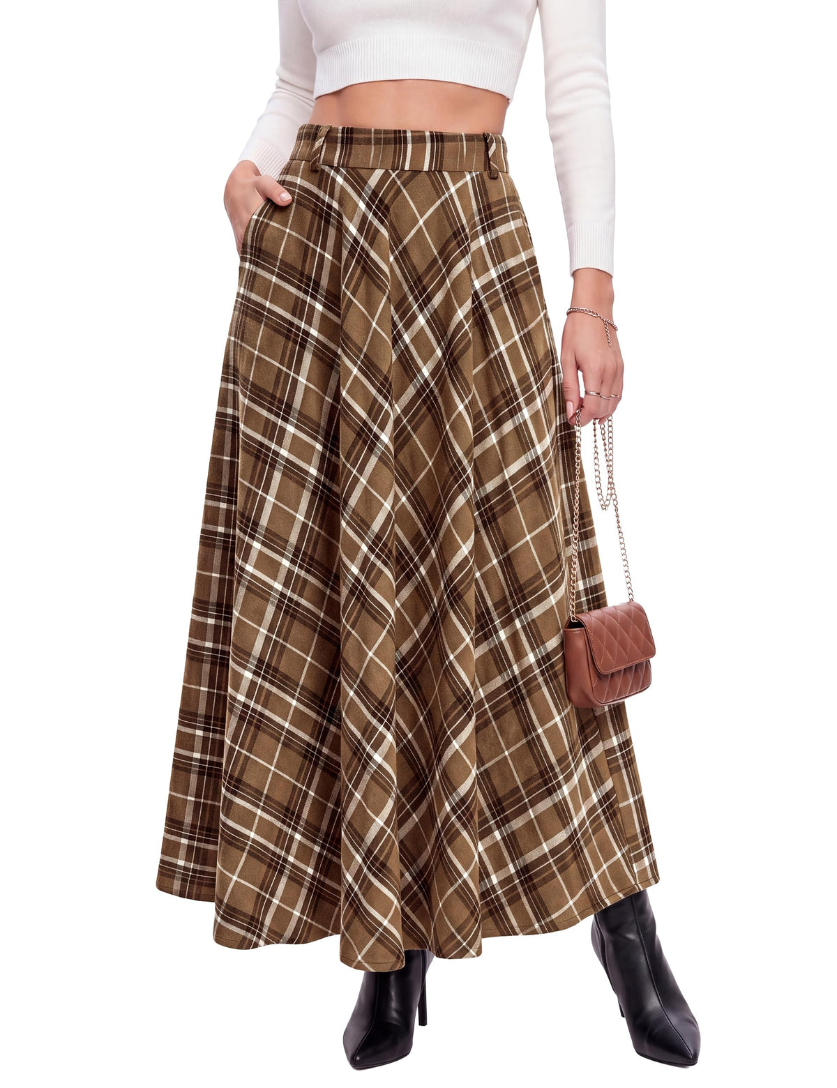 Womens Plaid Maxi Skirt Vintage Long Skirts with Pockets Fall Fashion 2026