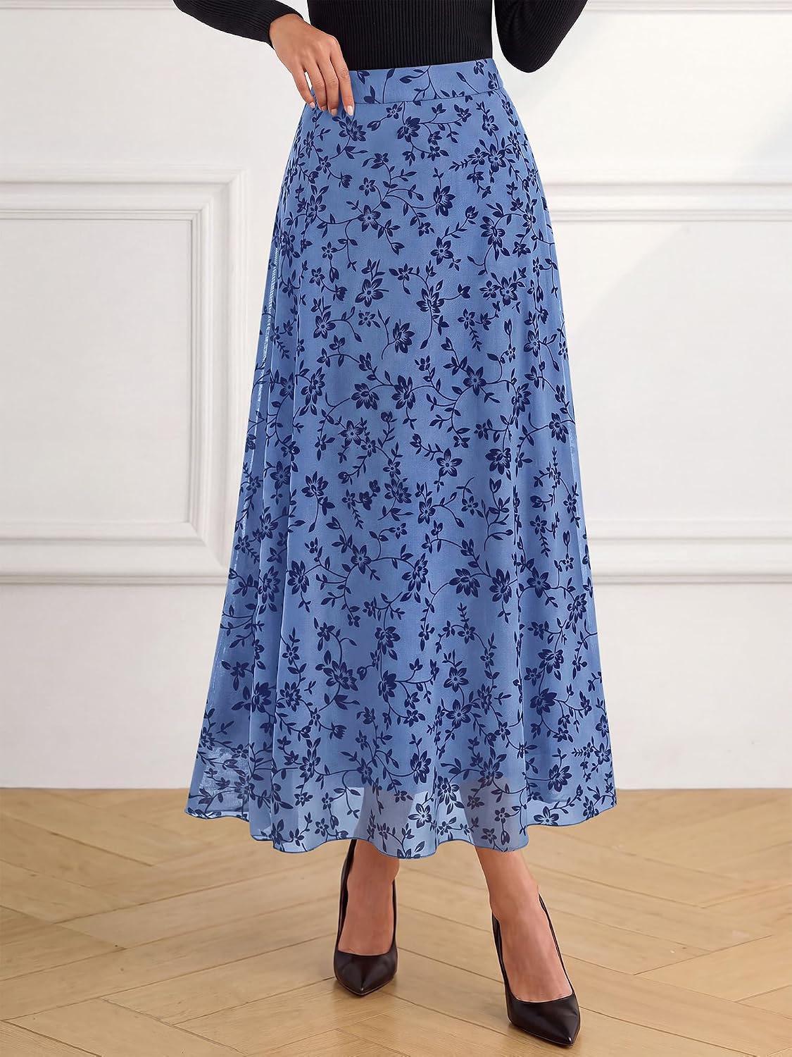 BTFBM Womens Floral Mesh Maxi Skirts Long Tulle Skirt