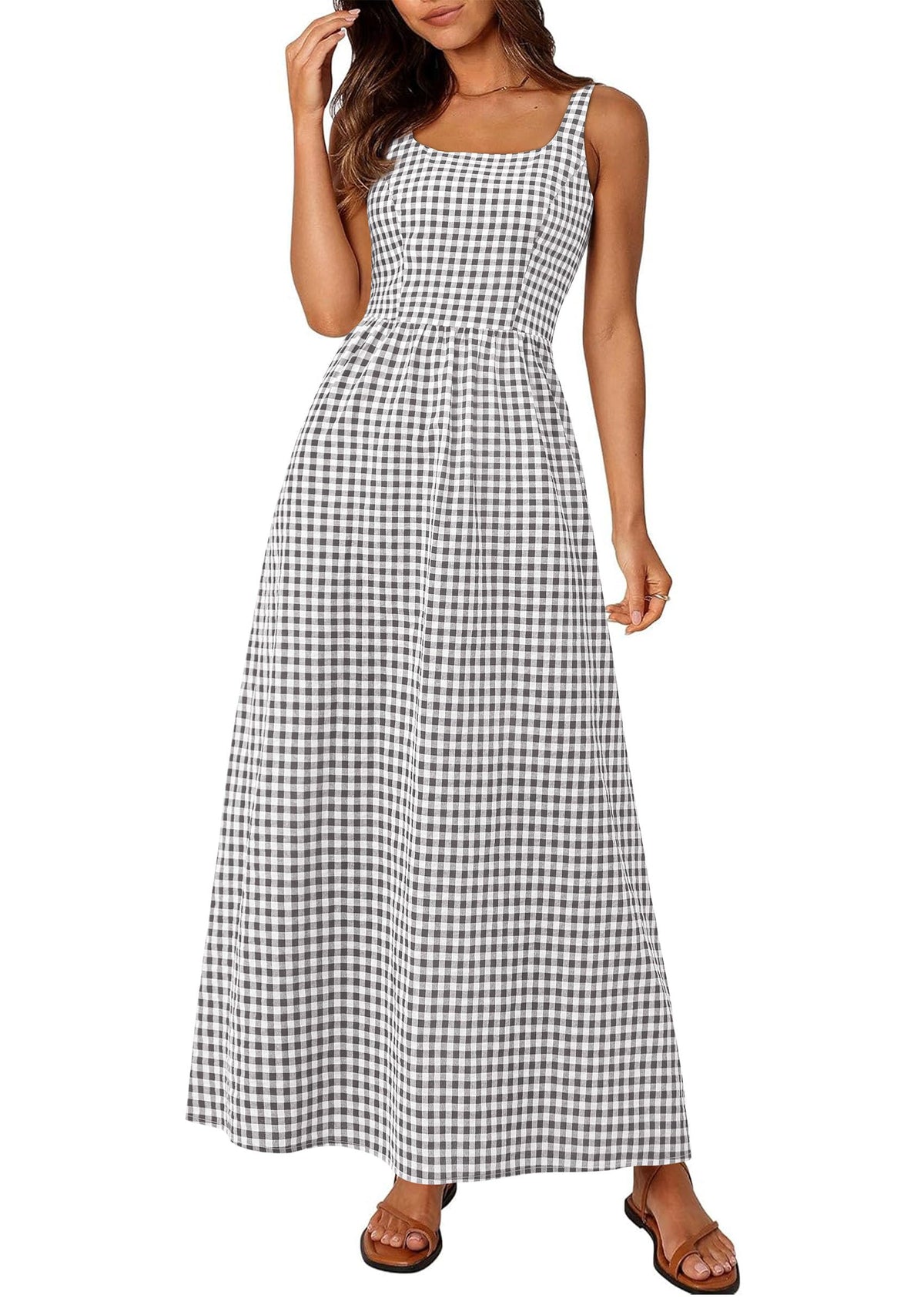 PRETTYGARDEN Women's Summer Gingham Maxi Long Dress