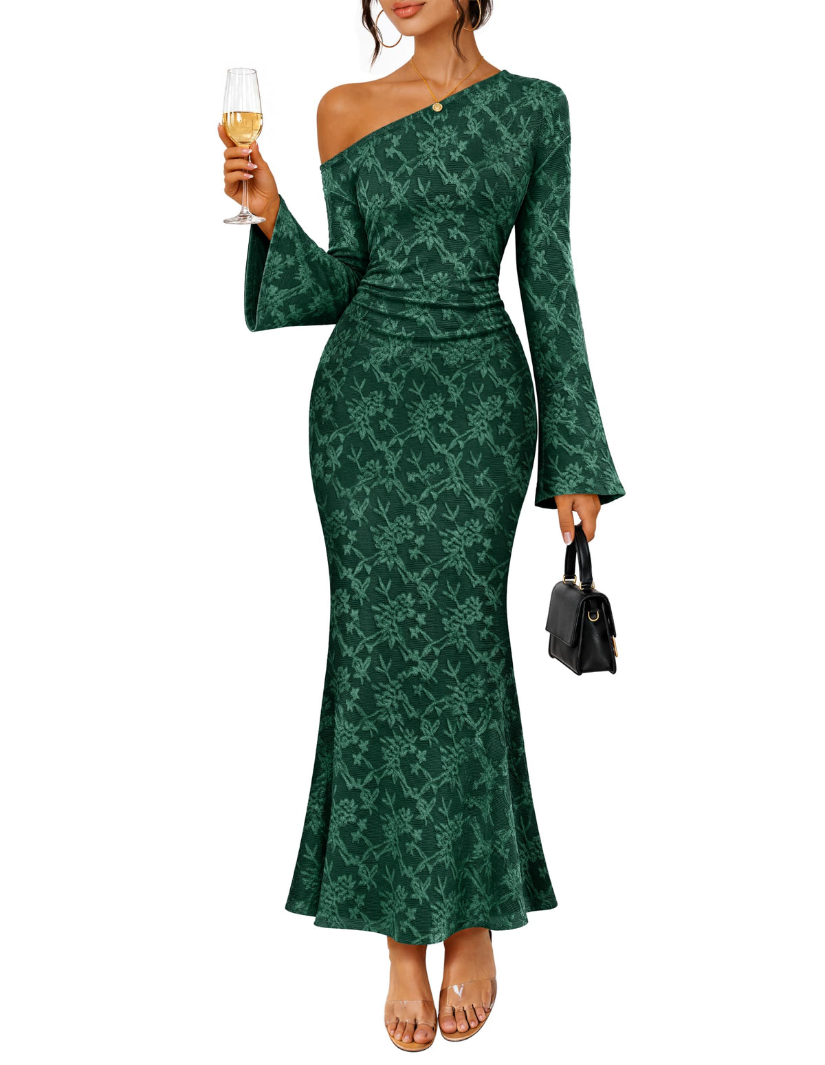 MEROKEETY Women's Lace Off The Shoulder Fall Wedding Guest Cocktail Dress