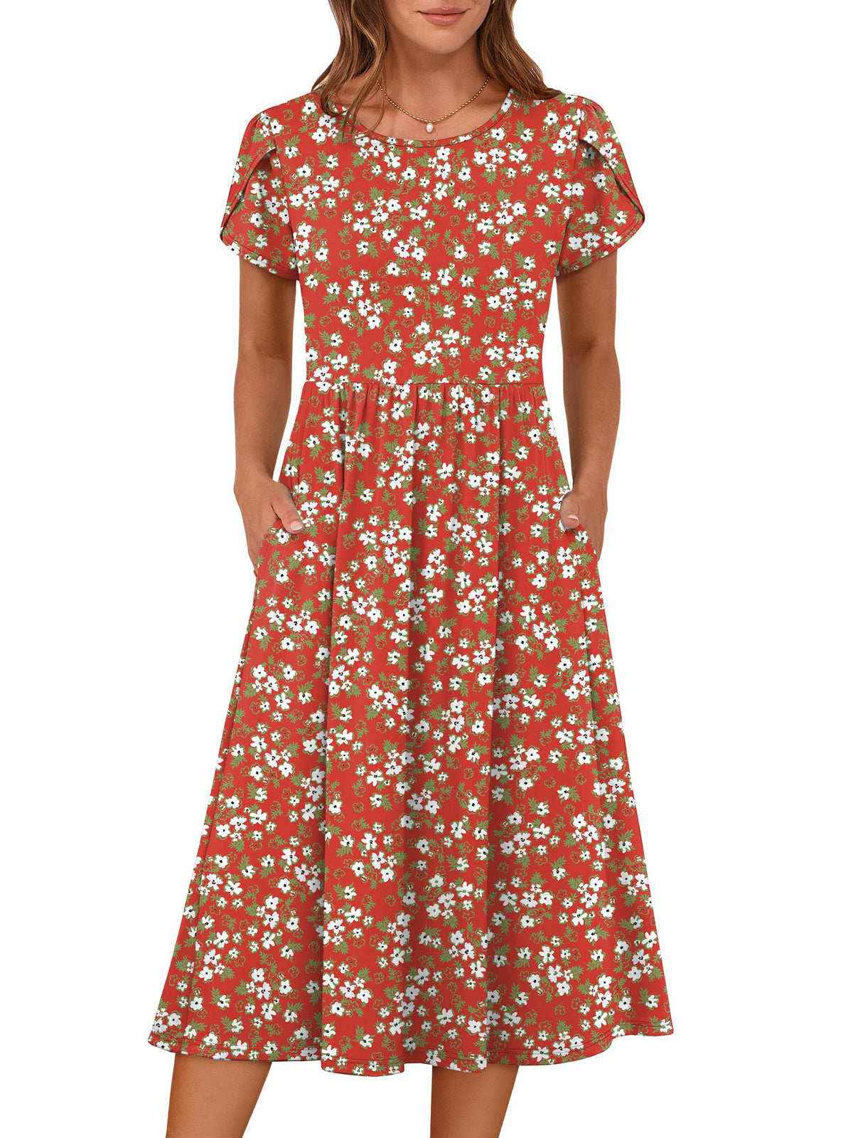 ANRABESS Women's Summer Petal Short Sleeve Midi Dress with Pockets