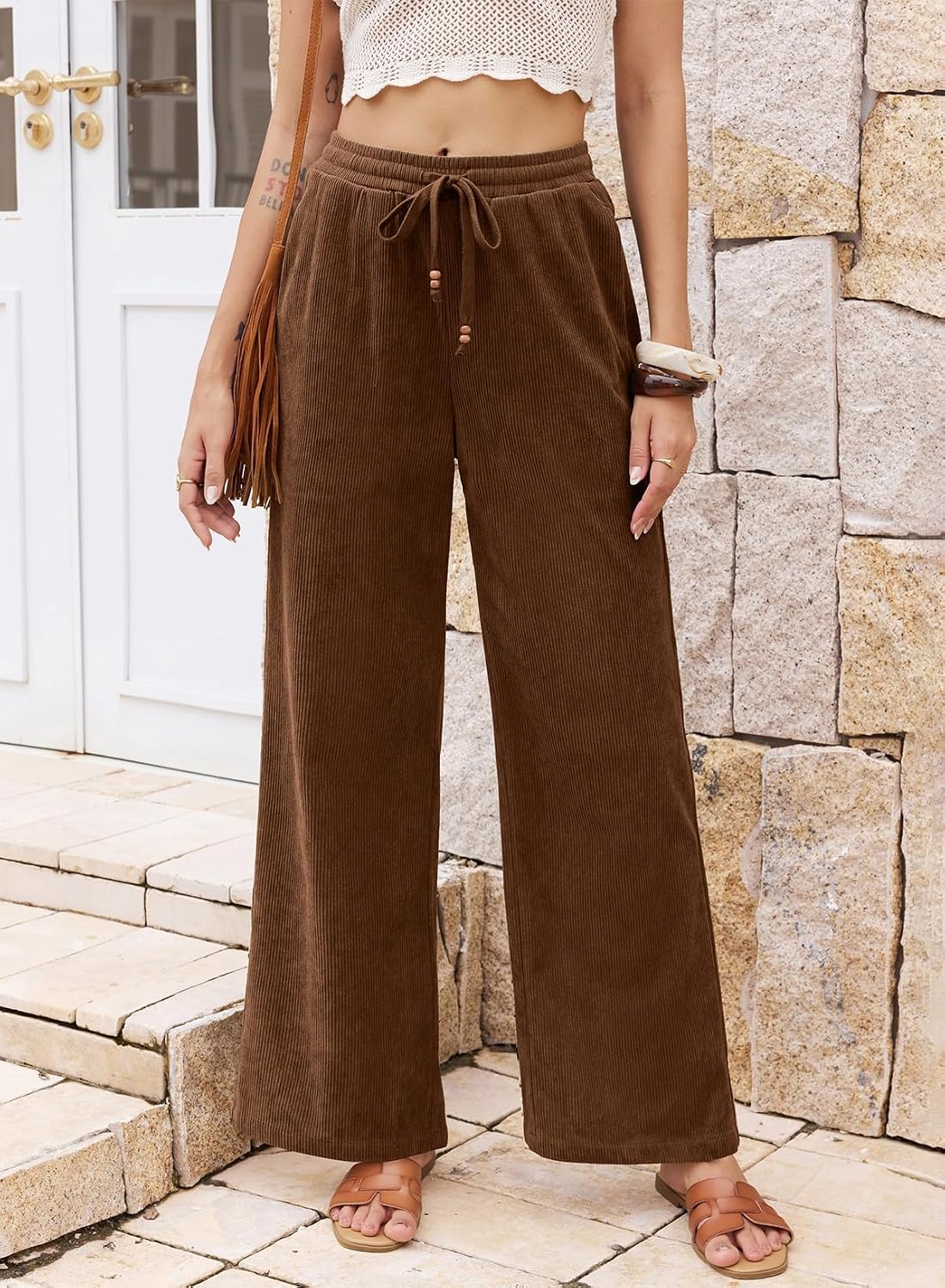 Sidefeel Womens Wide Leg Corduroy Pants High Waisted Fall Trousers