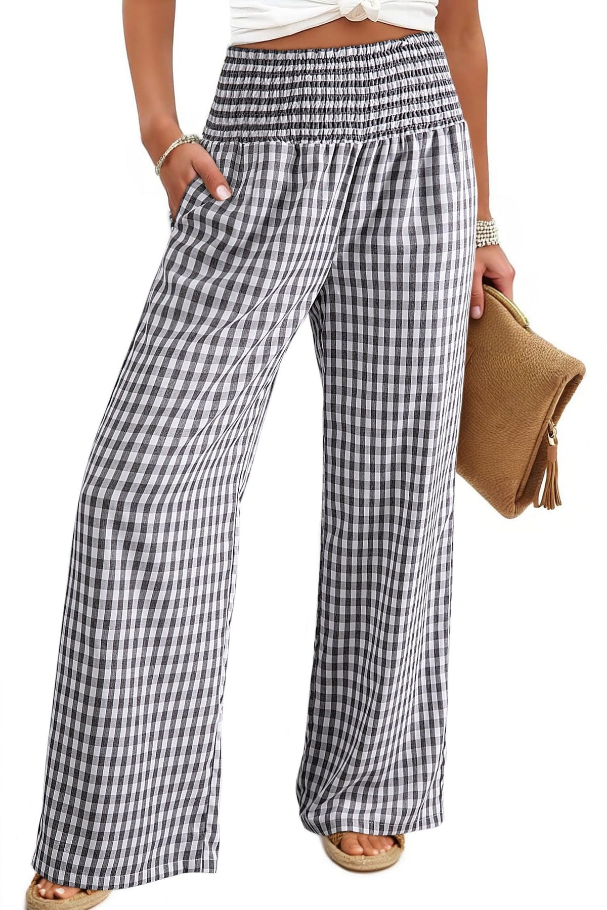 Dokotoo Women's Fall Gingham Wide Leg Casual Pants 2026