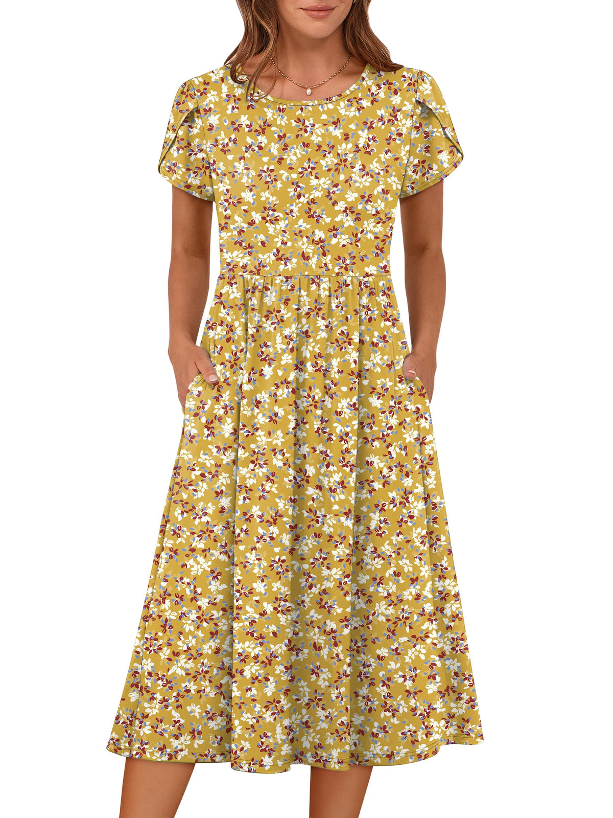 ANRABESS Women's Summer Petal Short Sleeve Midi Dress with Pockets
