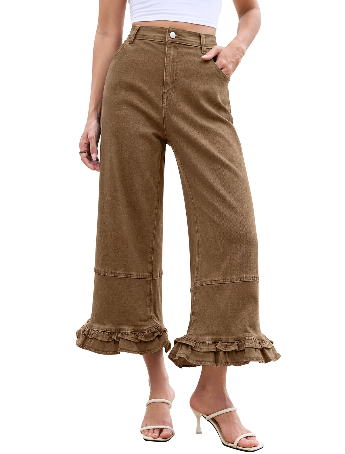 Eddoyee Women's Wide Leg Ruffle Hem Baggy Pants