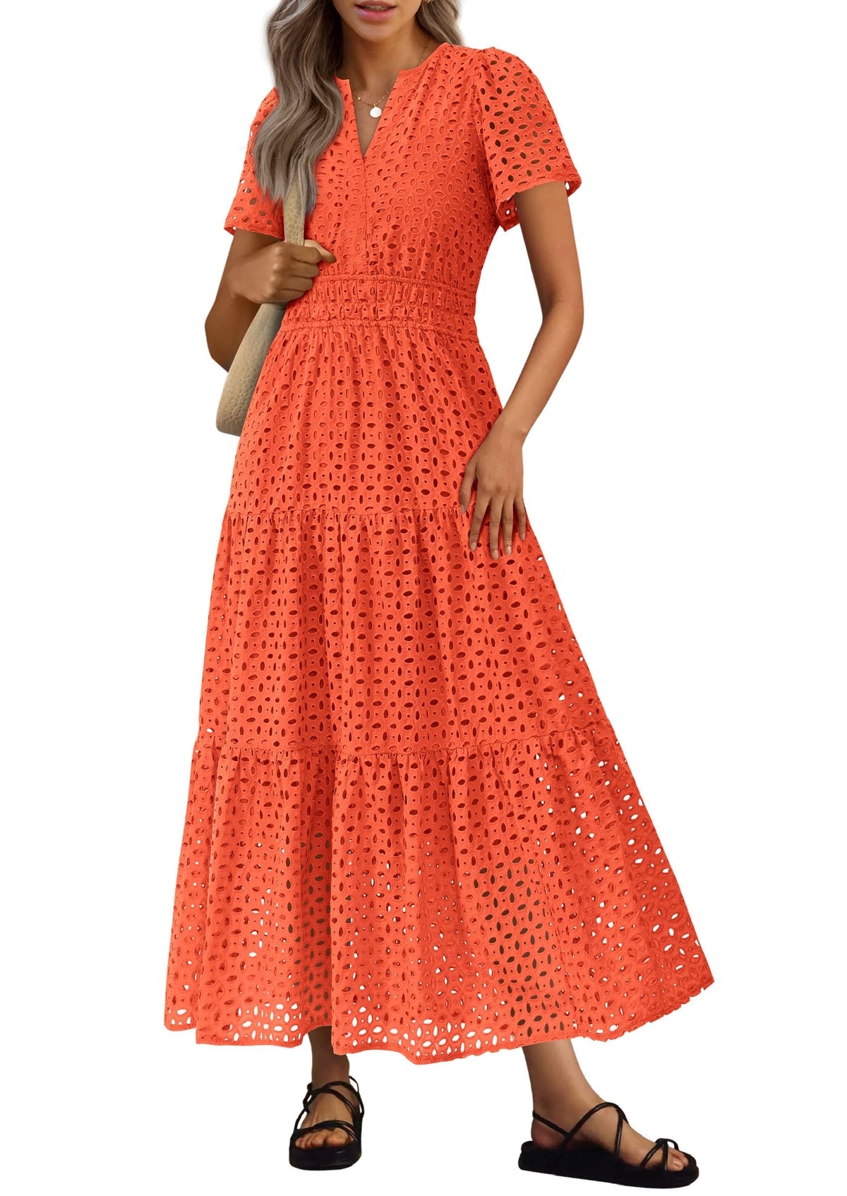 PRETTYGARDEN Women's Summer Hollow Out Eyelet Maxi Dress