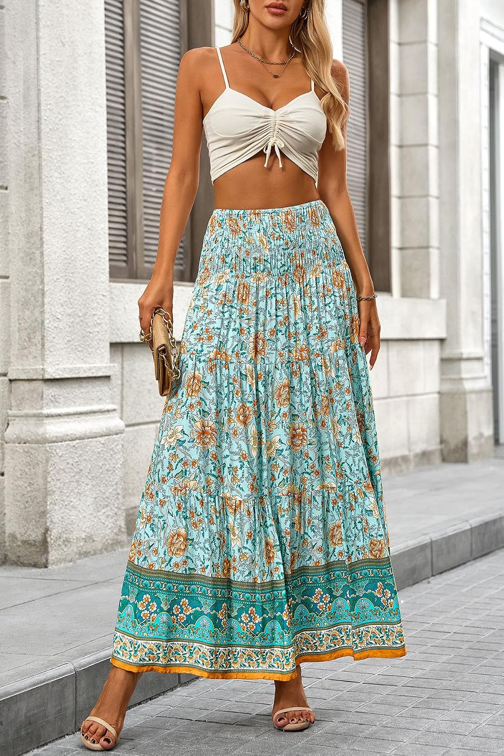 CFLONGE Summer Maxi Skirts for Women 2026 Trendy Floral A Line Boho Skirt